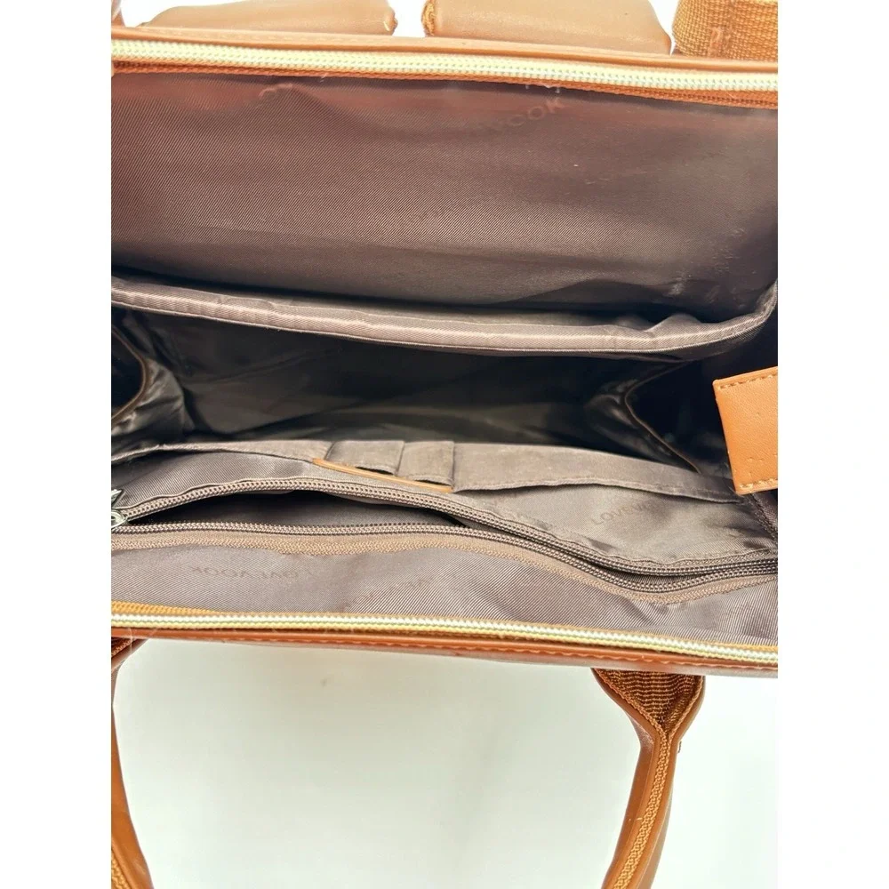 LOVEVOOK Brown Faux Leather Laptop Backpack USB Work Travel‎ Bag Multi Pocket